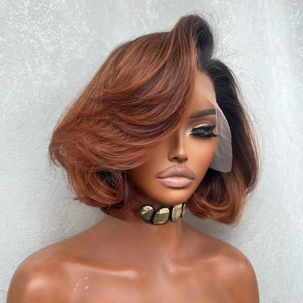 Side Part Ombre Light Brown Blowout Bob 13×4 Lace Frontal Wig