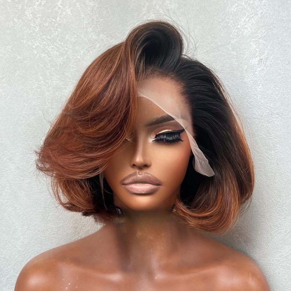 Side Part Ombre Light Brown Blowout Bob 13×4 Lace Frontal Wig