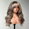 Ombre Ash Blonde With Brown Highlights Layered Cut Wavy Wig With Bang