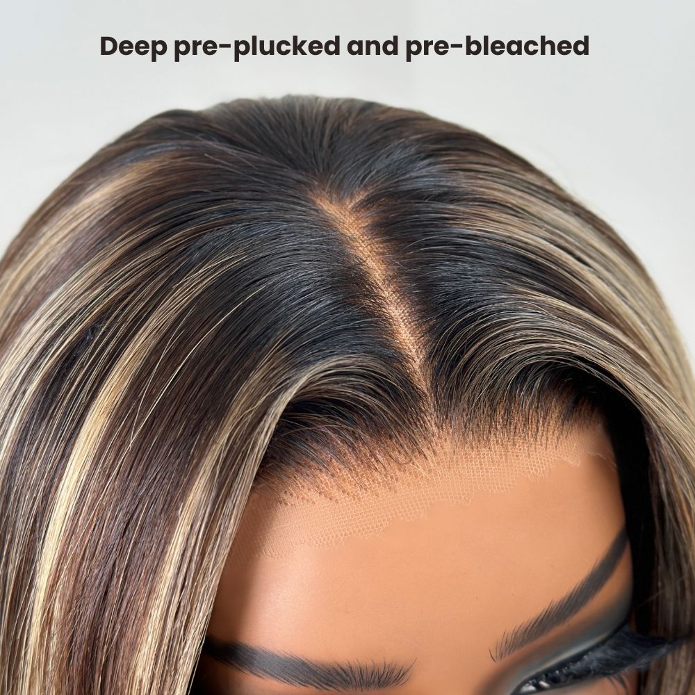 Blonde Highlight Short Layered Bob 7x5 Lace Human Hair Wig