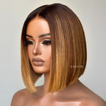 Ombre Brown With Honey Blonde Highlights Adjustable Cap Virgin Hair Bob HD Lace Wig