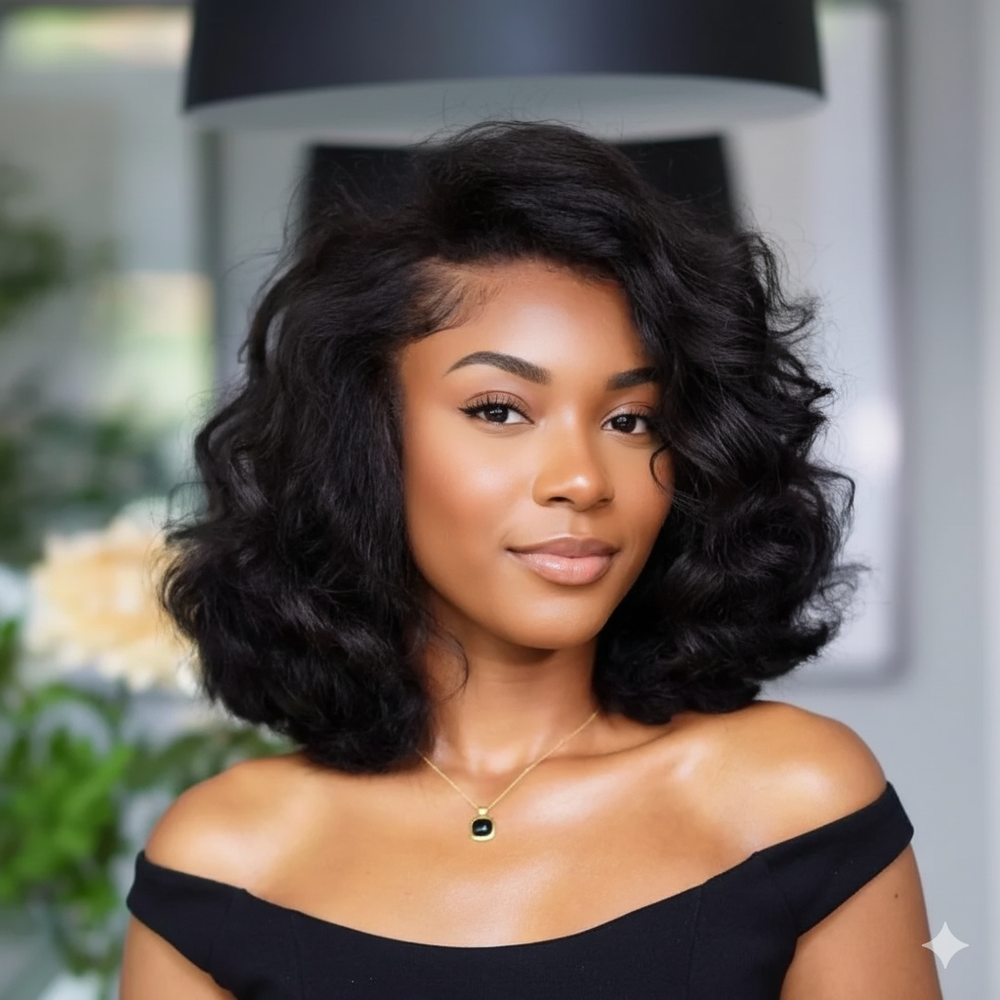 Natural Yaki Wavy Bob With Kinky Edges Wig