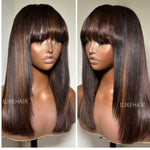 Glueless Highlight Layered Cut Straight 5x5 Lace Closure Wig With Bangs