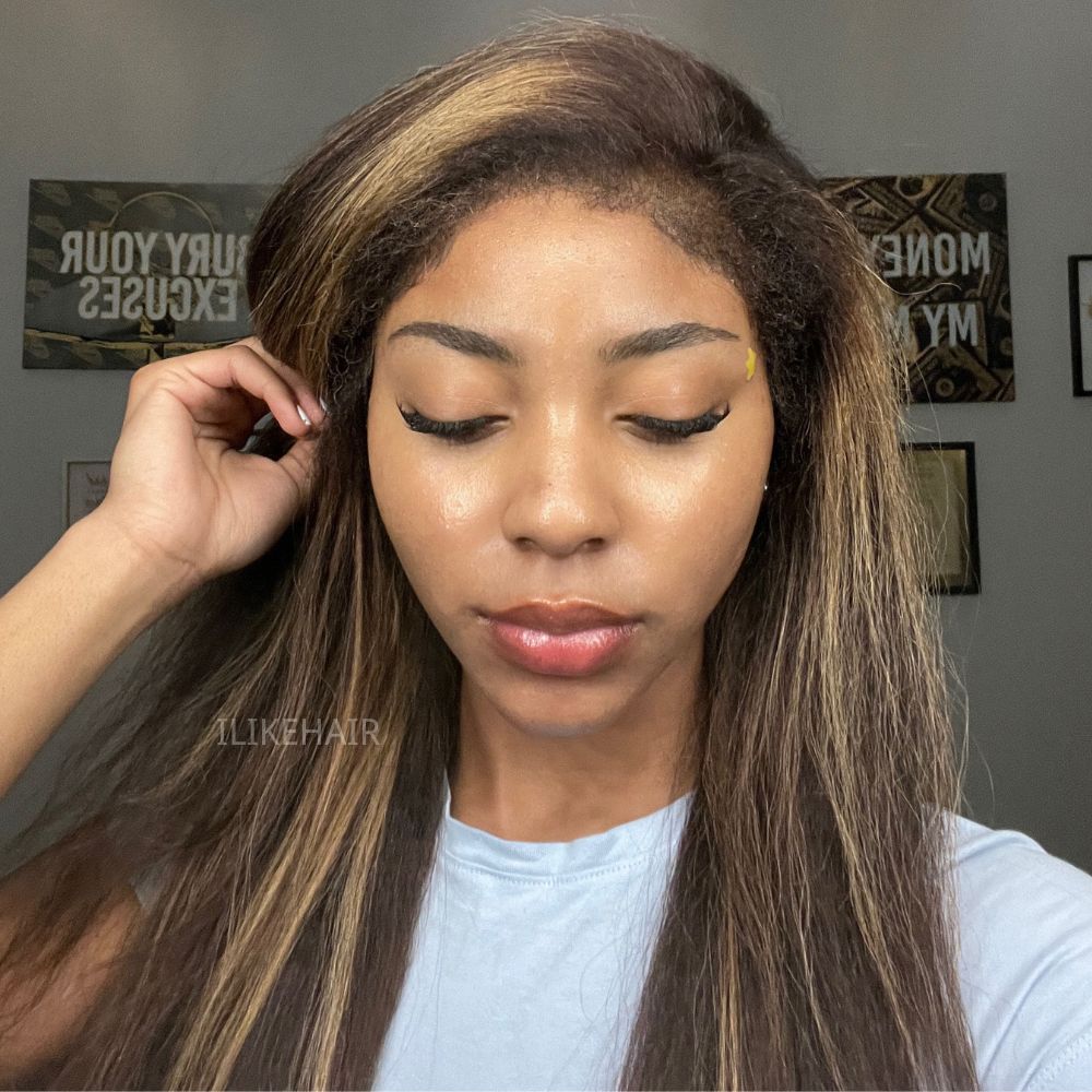 Blonde Highlight Kinky Straight With 4C Kinky Edges 13x4 HD Lace Front Wig