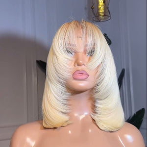 613 Blonde Straight Layered Lace Wig With Curtain Bang