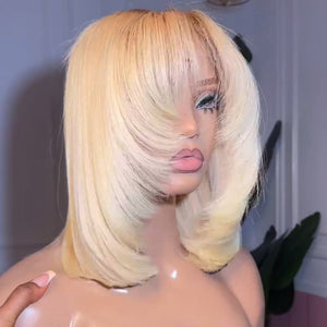 613 Blonde Straight Layered Lace Wig With Curtain Bang