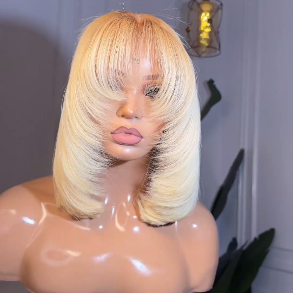 613 Blonde Straight Layered Lace Wig With Curtain Bang