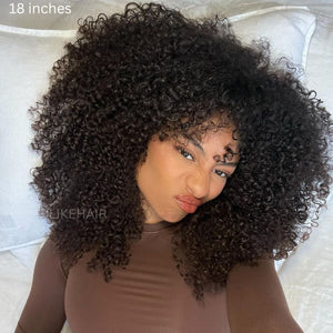 Natural Afro Kinky Curly With Bangs 5x5 Lace Closure Wig