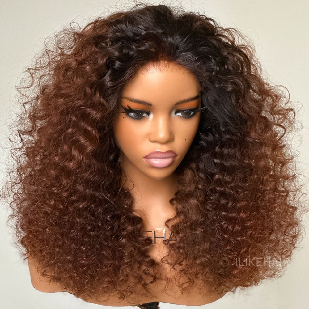Glueless Ombre Brown Curly 5x5 Lace Closure Wig