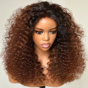Glueless Ombre Brown Curly 5x5 Lace Closure Wig