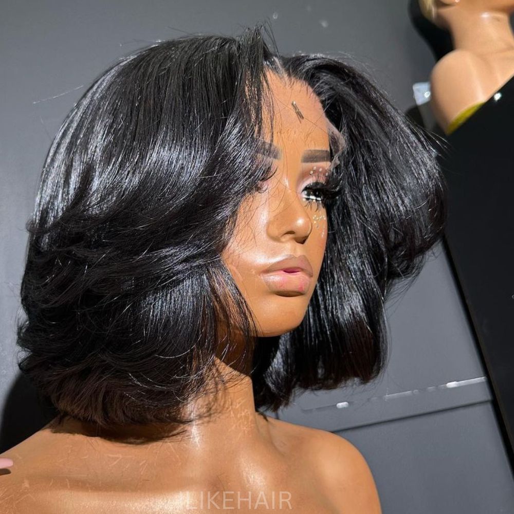 Middle Part Classy Layered Cut Wave Bob 5x5 Lace Closure Wig