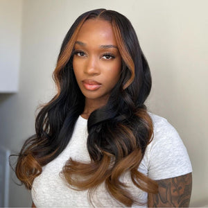 Ombre Brown with Dark Roots  Wavy 13x4 Lace Front Wig