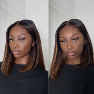 Brown Ombre Shoulder Length Straight 5x5 Lace Closure Wig