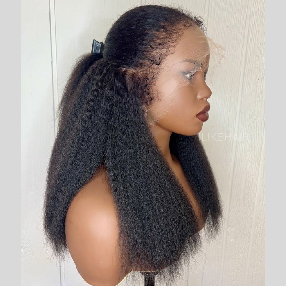 Hybrid Hairline With Kinky Straight 13x4 HD Lace Front Ventilated Wig