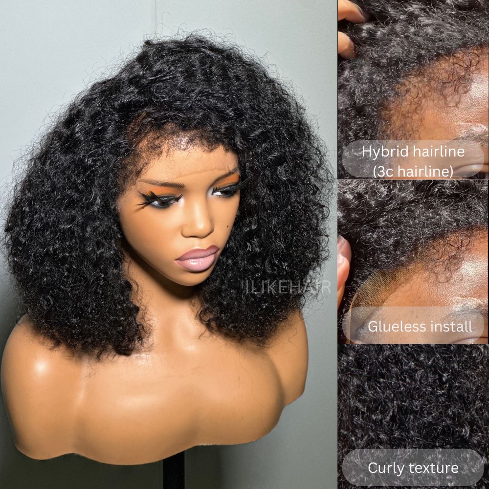 Trendy Curly With Hybrid Hairline  HD Lace Wig