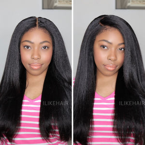 Glueless Hybrid Hairline With Kinky Straight 9x4 HD Lace Front Ventilated Wig