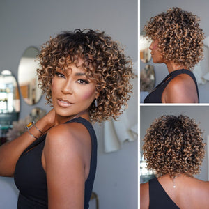 Put On & Go Short Ombre Dark Golden Blonde Brazilian Curly Wig