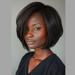 Chic Natural Black Layered Cut Bob Lace Closure Wig