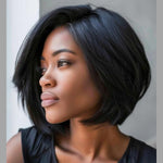 Chic Natural Black Layered Cut Bob Lace Closure Wig