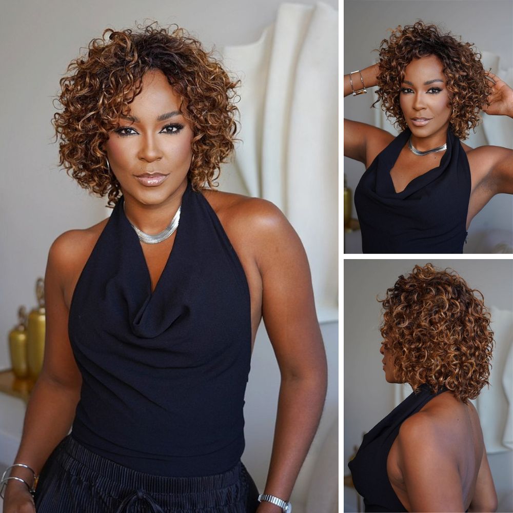 Put On & Go Pixie Curly Ombre Auburn Brown Wig