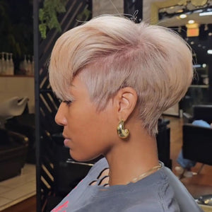 Ash Blonde Grey Layered Pixie Cut 13x4 Lace Front Wig With Bangs