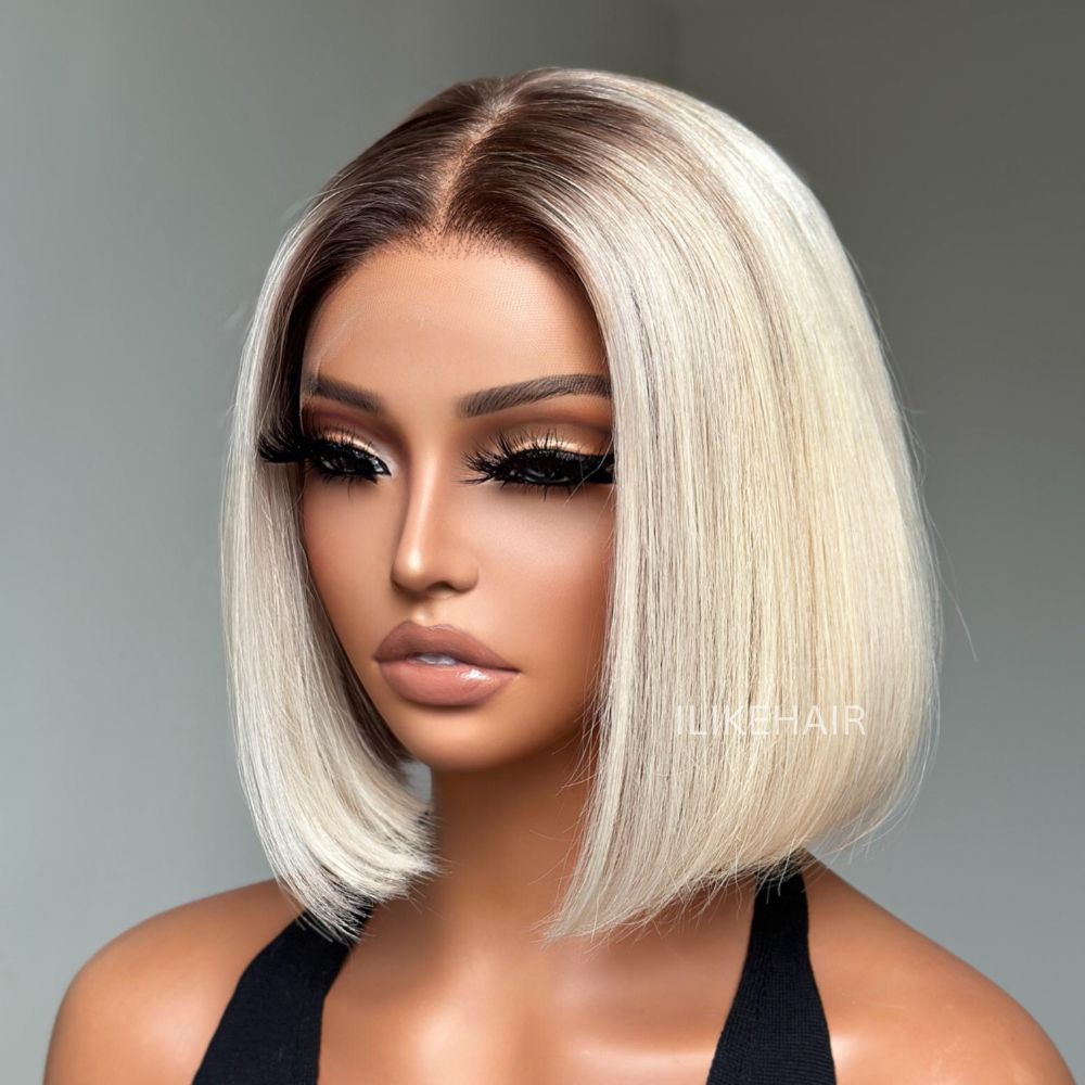 Short Ombre Light Blonde Silky Bob 13x4 Lace Front Wig