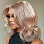 Luxury Rose Blonde Short Wavy 13x4 Lace Frontal Wig