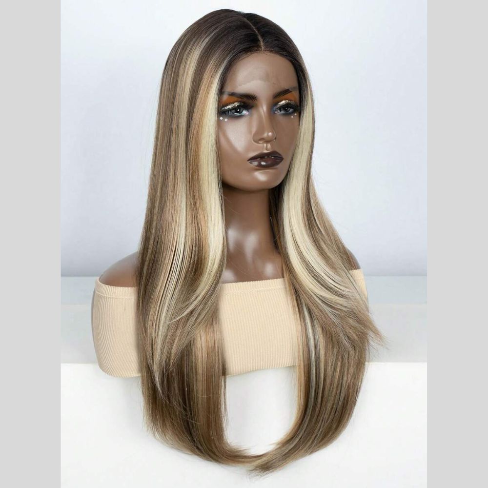 Blonde Highlights Straight Layered 13x4 Lace Frontal Wig