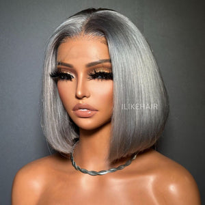 Short Ash Grey Silky Bob 13x4 Lace Front Wig