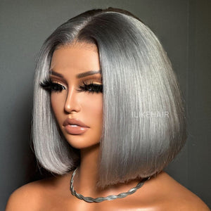 Short Ash Grey Silky Bob 13x4 Lace Front Wig