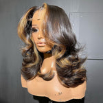 Honey Blonde Highlight Layered Cut Wavy 5x5 Lace Closure Wig