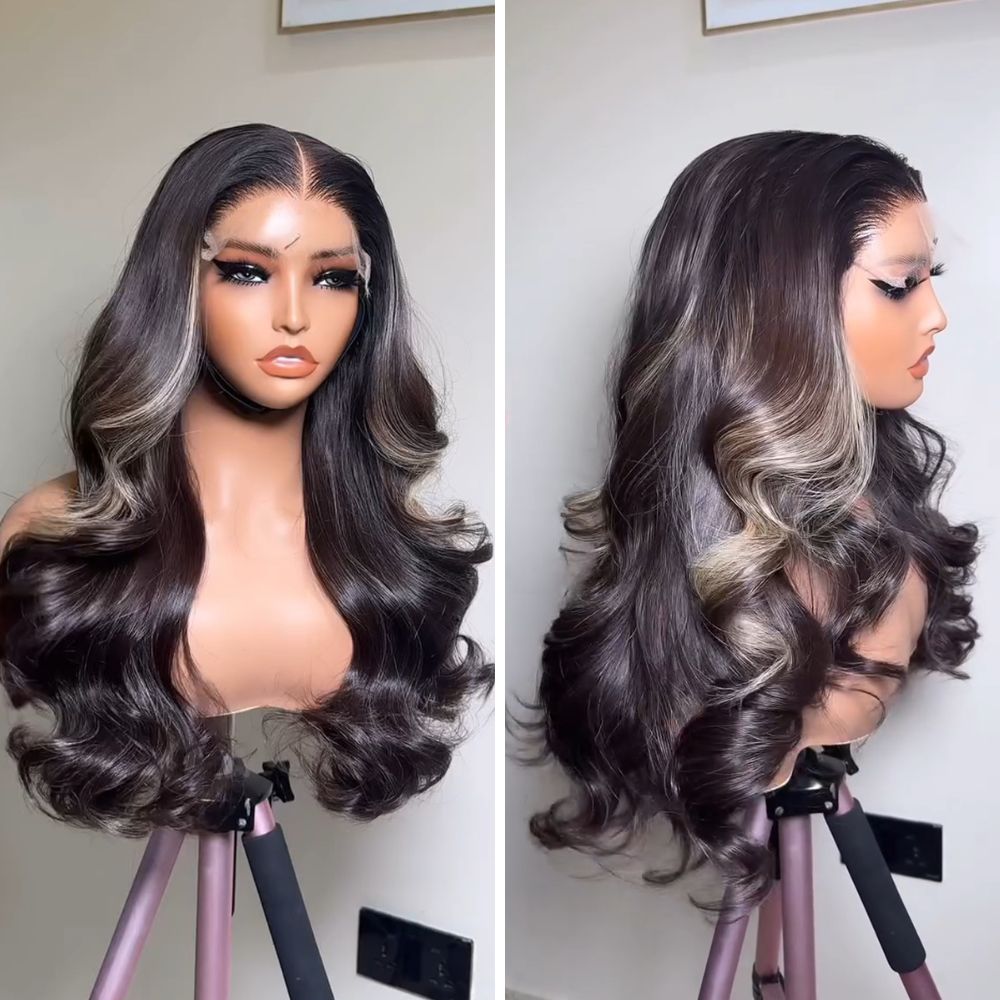 Trandy Dark Brown Highlight Wavy Lace Closure Wig