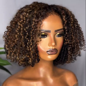 Highlights 4C Kinky Edges With Coily Curly 5x5 HD Lace Closure Wig