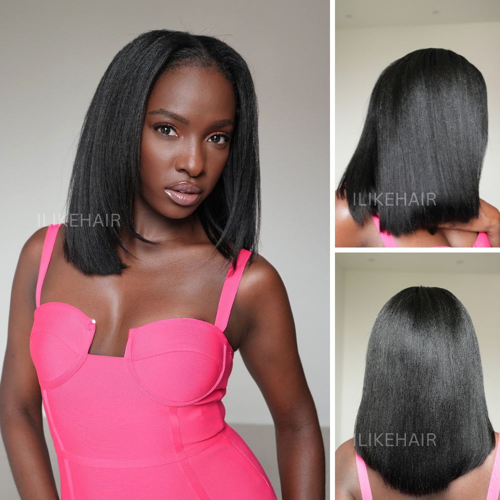 Thin Leave Out Short Yaki Bob V Part Wig Beginner Friendly