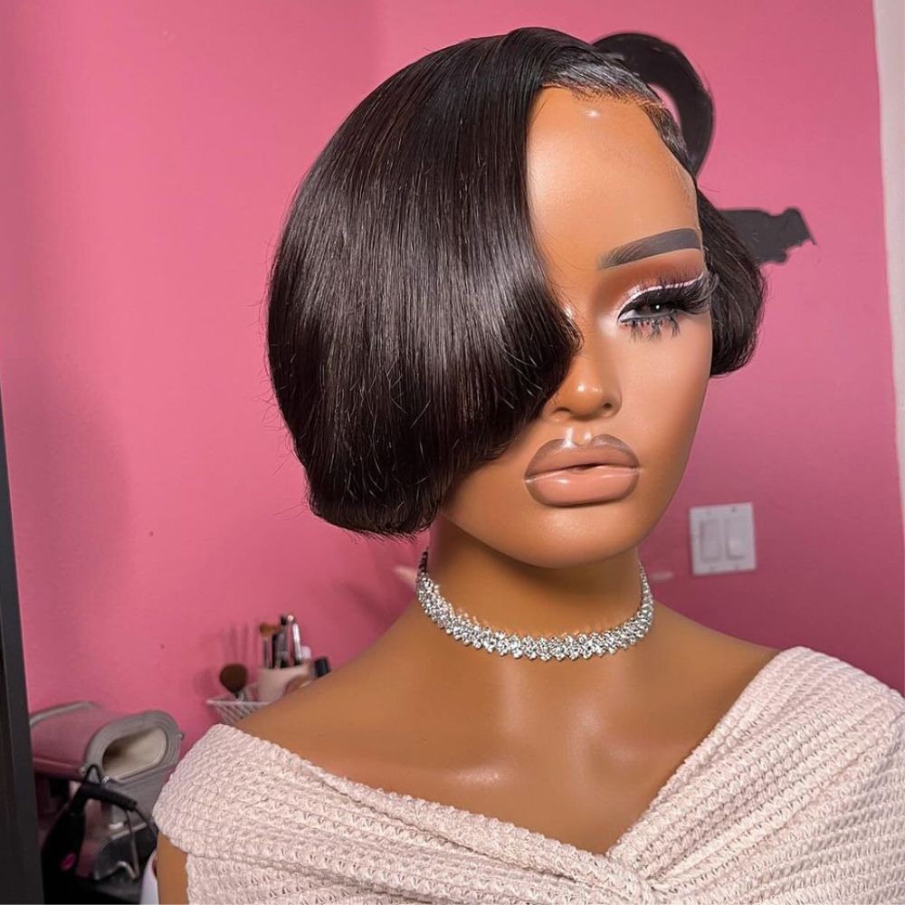 Glueless Side Part Layered Pixie Cut  Short 5x5 Lace Closure Wig