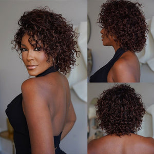 Put on & Go Ombre Reddish Brown  Curly Bob Wig With Bangs