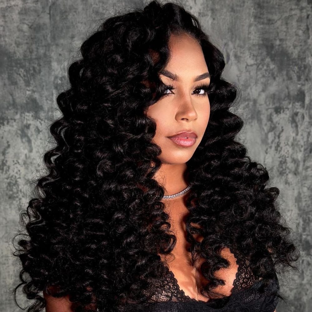 Side Part Natural Black Deep Wave  Lace Wig