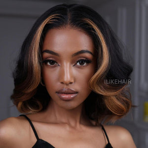 Short Cut Bob Honey Blonde Highlights Lace Wig