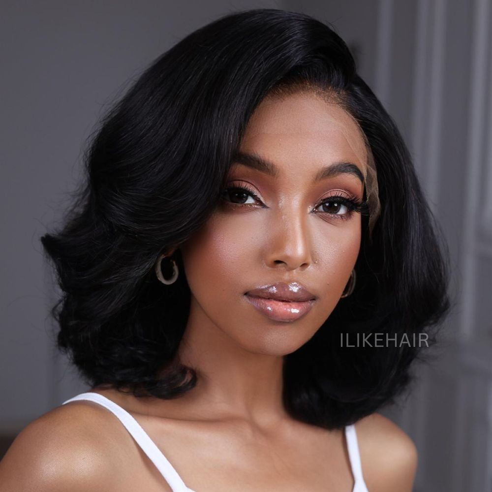 Trendy Side Part Layered Cut Blowout Bob Frontal Lace Wig