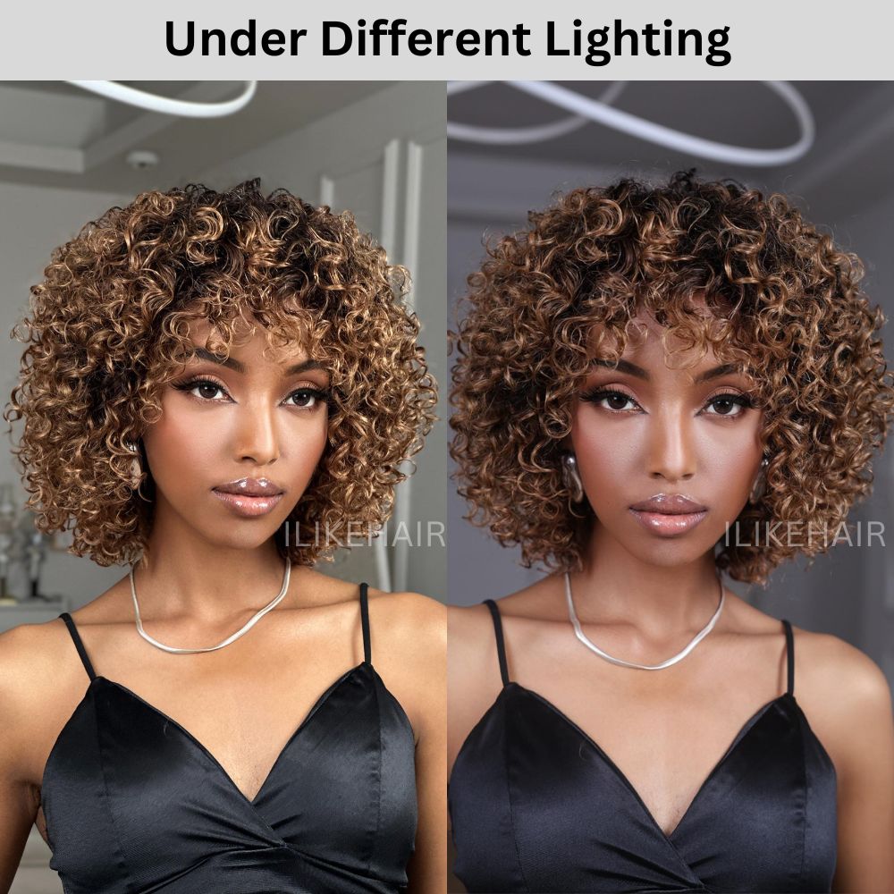 Glueless Ombre Dark Blonde Short Brazilian Curly Wig