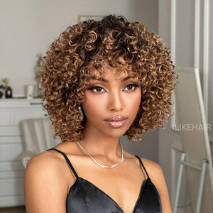 Glueless Ombre Dark Blonde Short Brazilian Curly Wig