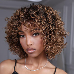 Glueless Ombre Dark Blonde Short Brazilian Curly Wig