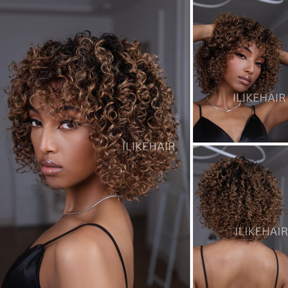 Glueless Ombre Dark Blonde Short Brazilian Curly Wig