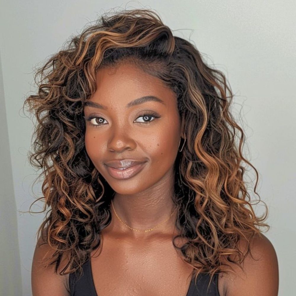 Brown With Blonde Highlights Wavy 13x4 Lace Front Wig