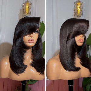 Trendy Layered Cut Wavy Lace Closure Wig With Side Bangs