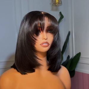 Best Beginner Staight Layered Cut Glueless Bob Wig With Bang