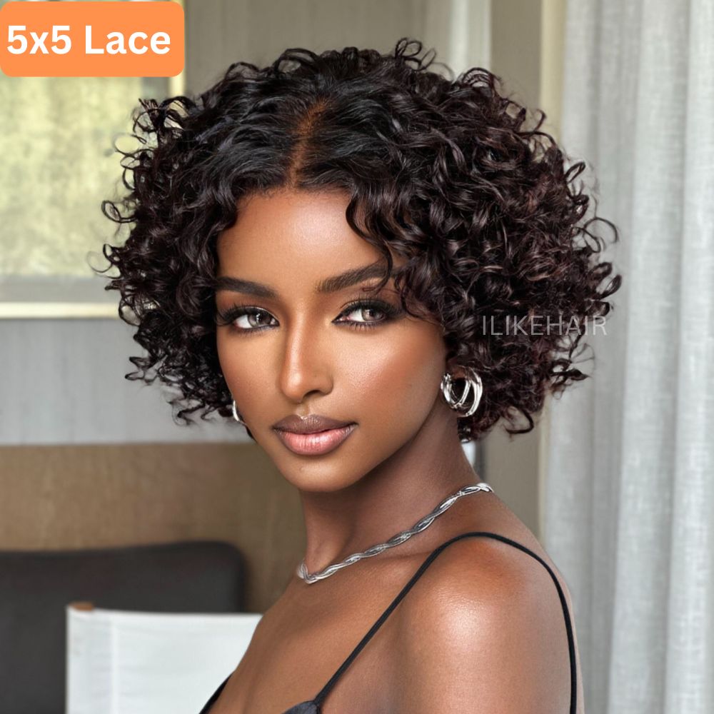 Put On & Go Ombre Reddish Brown Pixie Curly Wig With Bangs