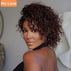 Put On & Go Ombre Reddish Brown Pixie Curly Wig With Bangs