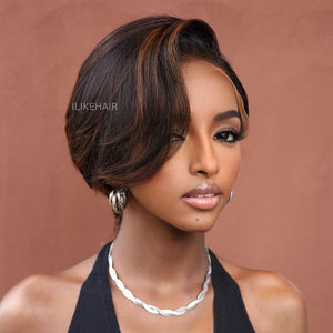 Boss Vibe Brown Highlights Layered Pixie Cuts Lace Wig