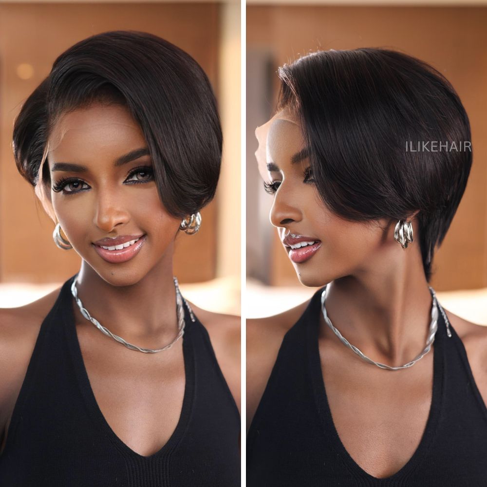 Boss Lady Side Part Layered Pixie Cuts 13x4 Frontal Lace Wig